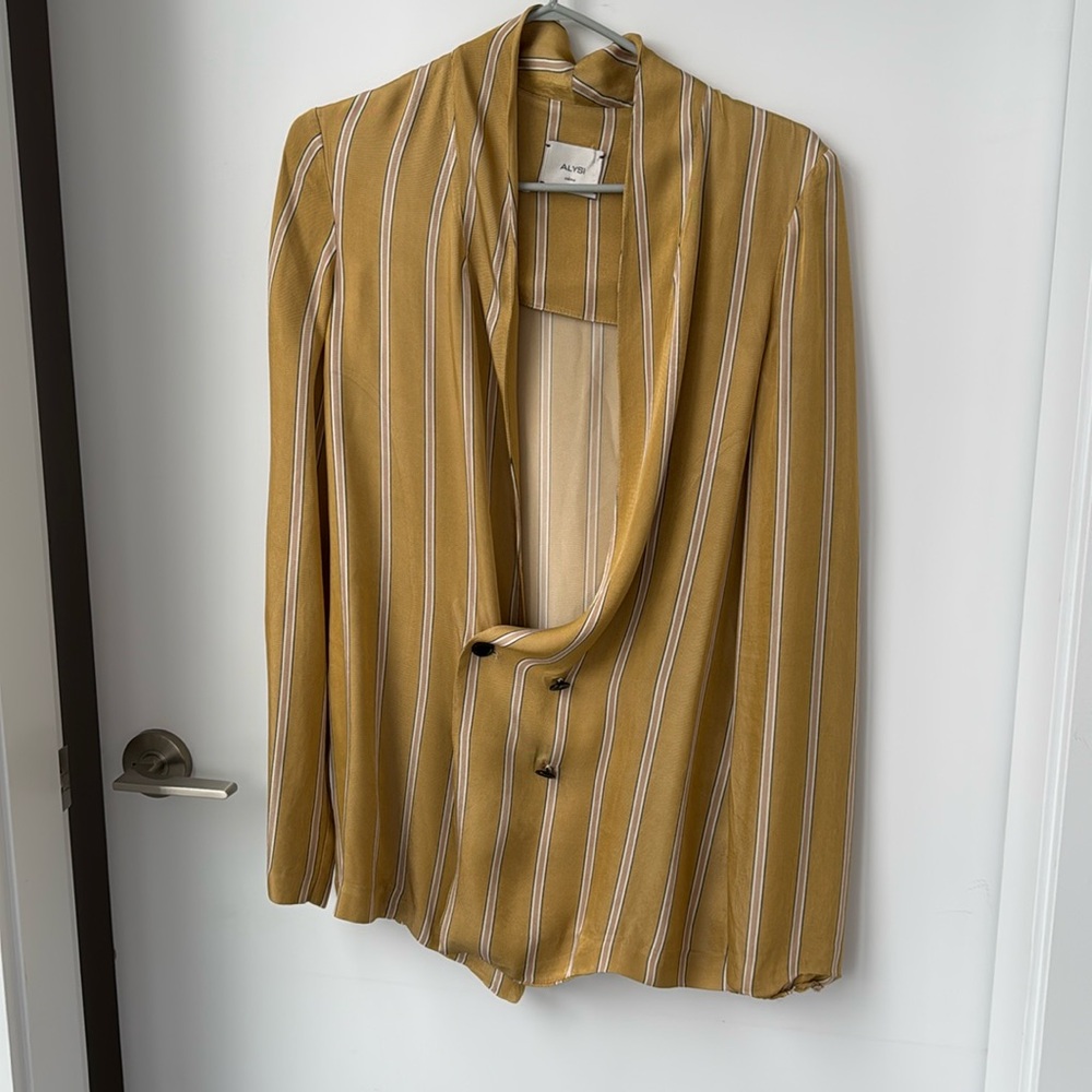 ALYX Mustard and Cream Striped Open-Front Blazer